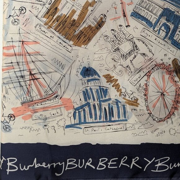 Burberry 100% Silk Scarf London Theme - Picture 1 of 10